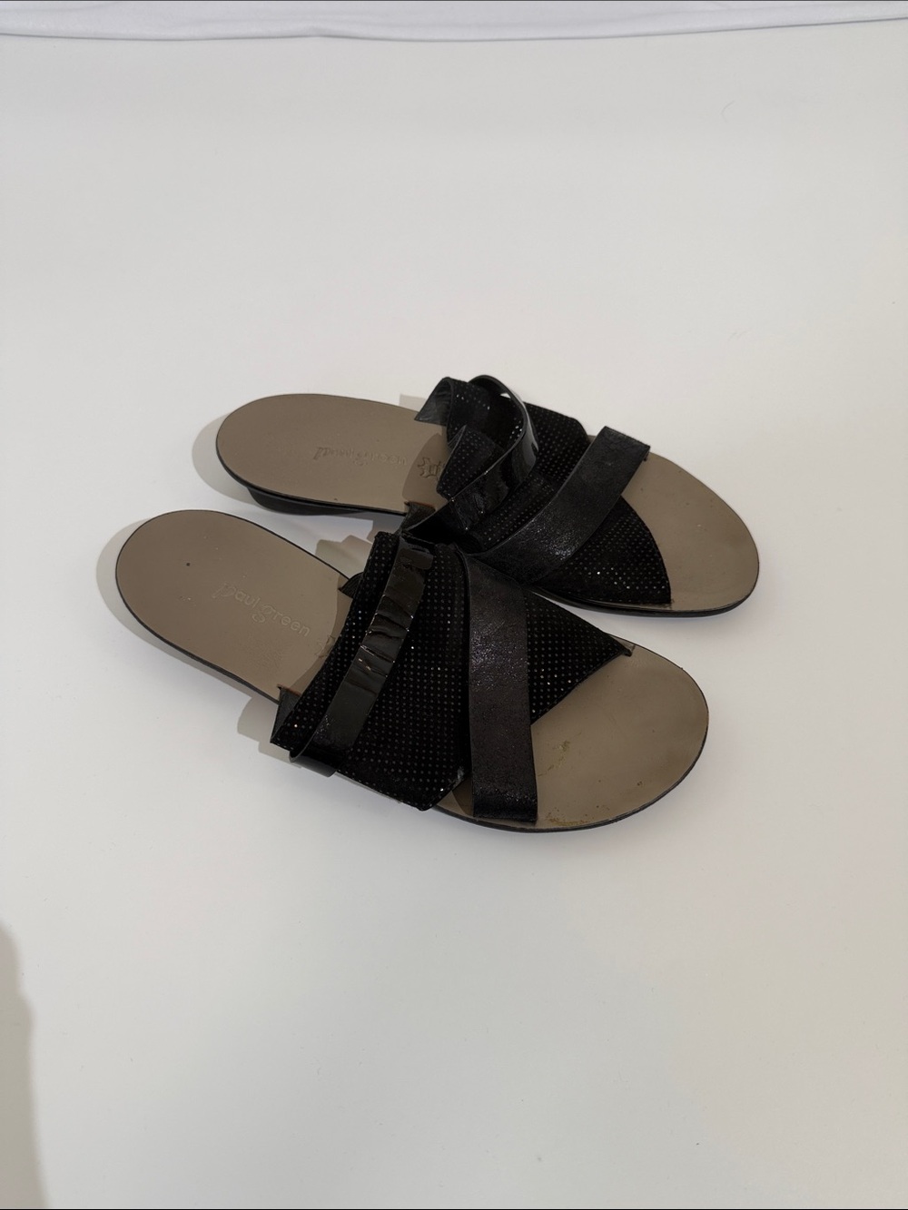 Paul Green Sandals Slides Size 8 Black Leather Comfort Sole